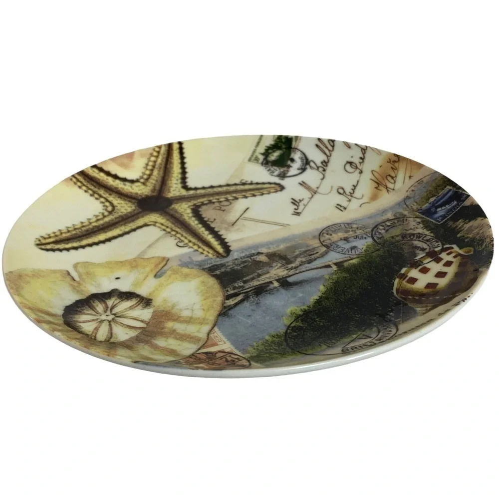 Pottery Barn Plate Coastal Decor Sea Shells Beach Postcard 8.25